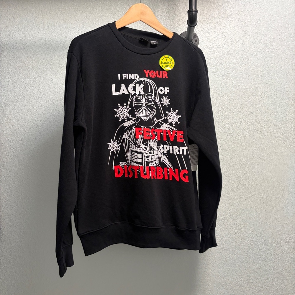 Star Wars Light up Christmas Sweatshirt Mens size Small Black Darth Vader top